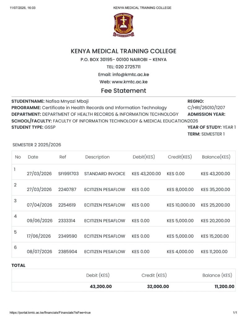 Nafisa fee structue